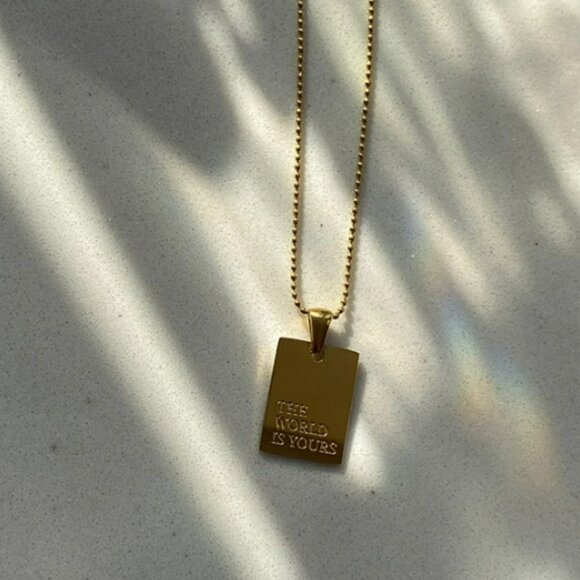 Stylish Hip Hop Personal Engraved Letter Square Pendant Necklace Beads Chain Sta - Picture 3 of 3